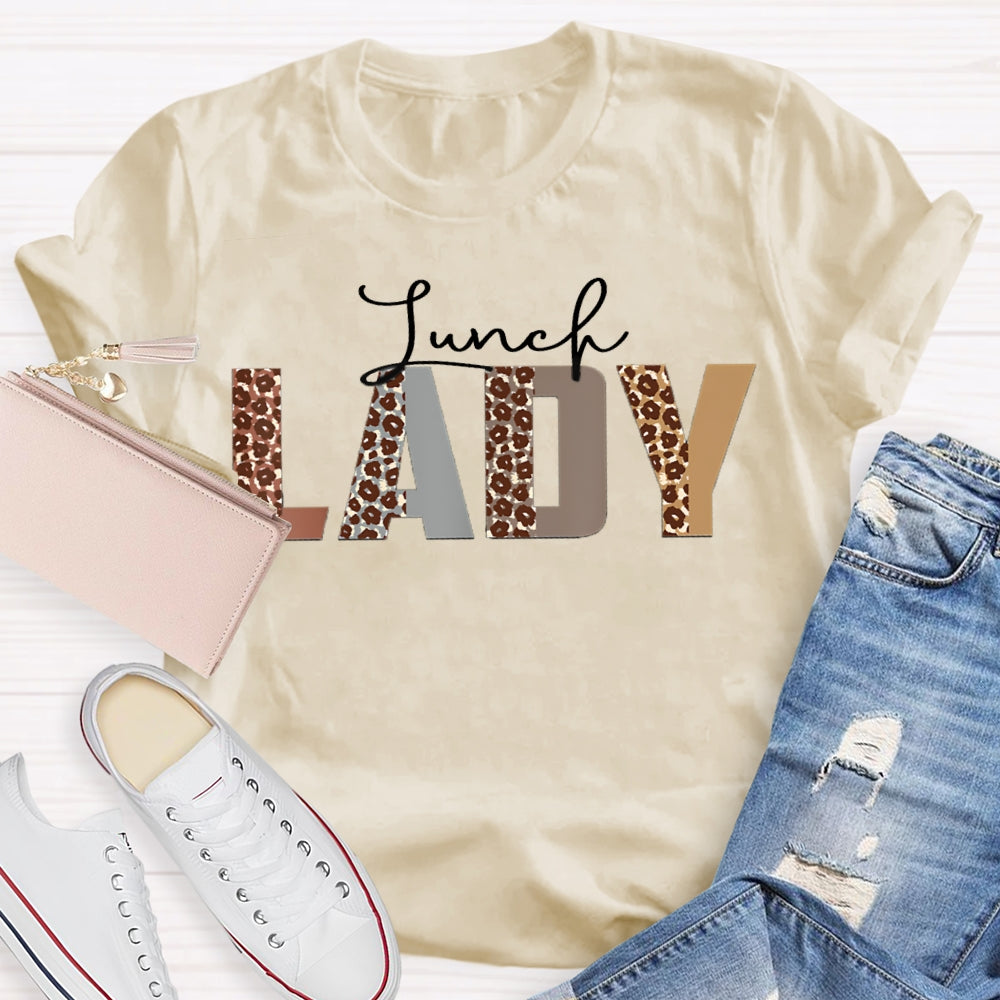 Lunch Lady Leopard Letter Print T-shirt