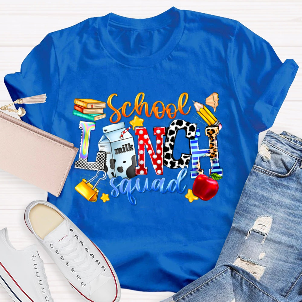 School Lunch Squad Colorful Letter Print T-shirt