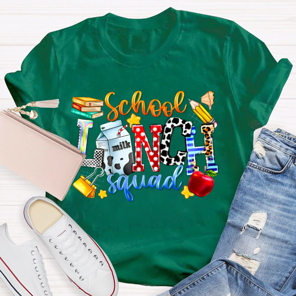 School Lunch Squad Colorful Letter Print T-shirt