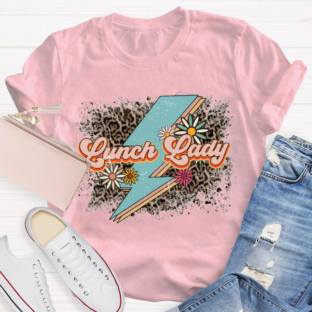 Lunch Lady Leopard Print And Flowers As Background T-shirt