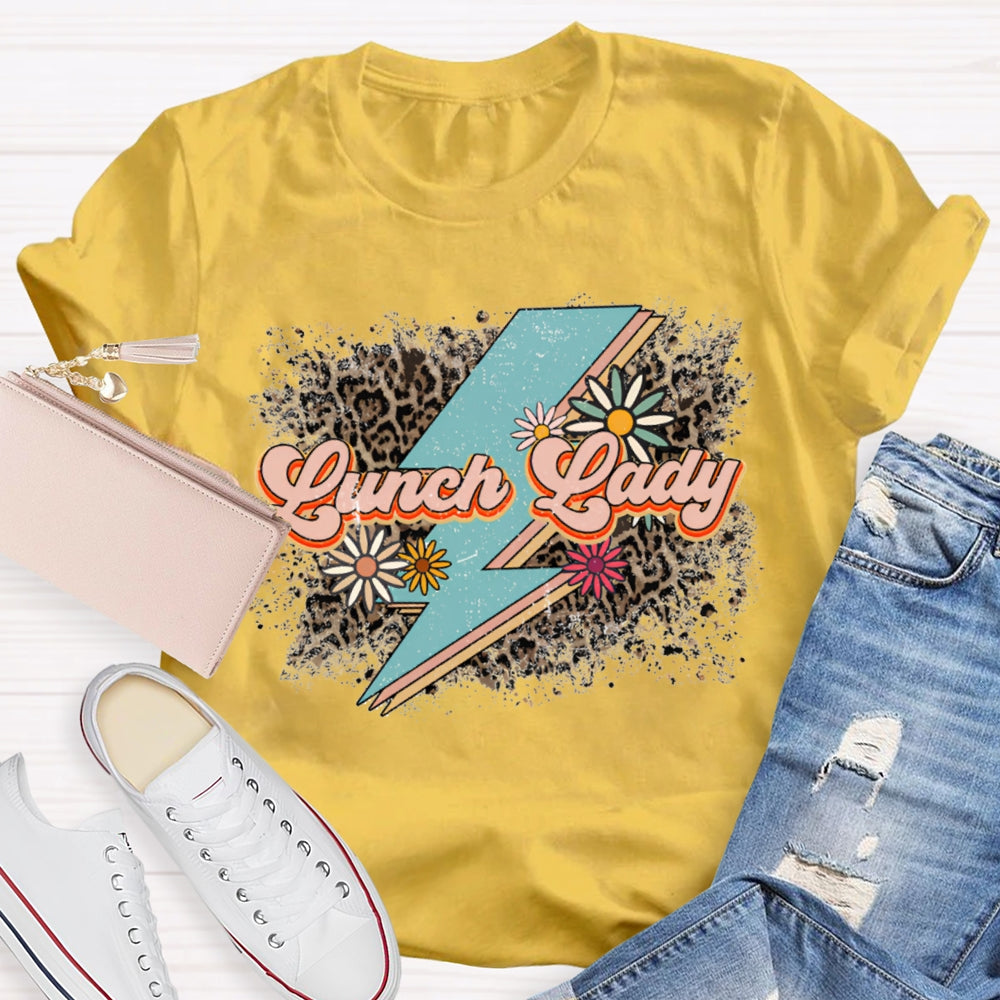Lunch Lady Leopard Print And Flowers As Background T-shirt