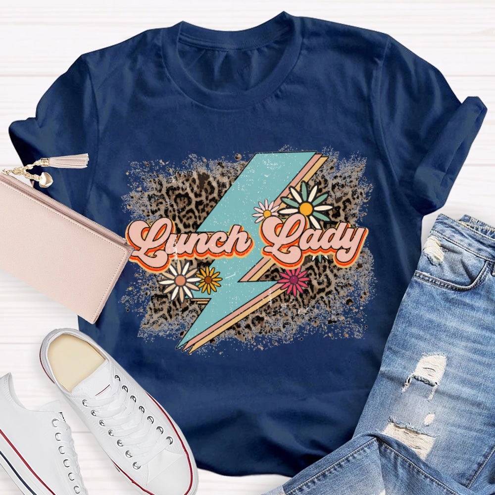 Lunch Lady Leopard Print And Flowers As Background T-shirt