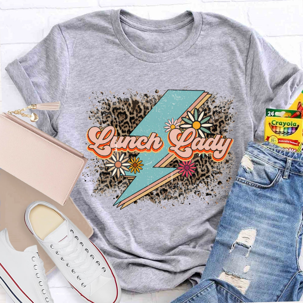 Lunch Lady Leopard Print And Flowers As Background T-shirt
