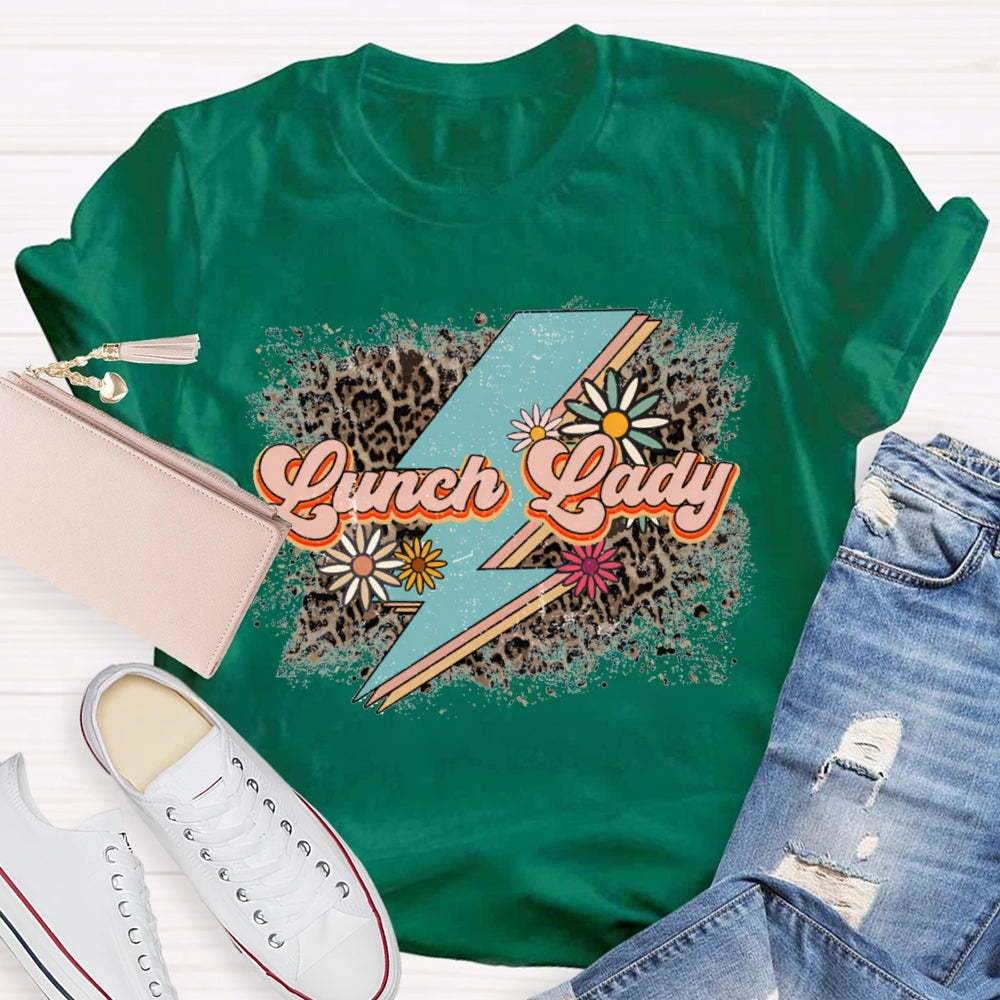 Lunch Lady Leopard Print And Flowers As Background T-shirt
