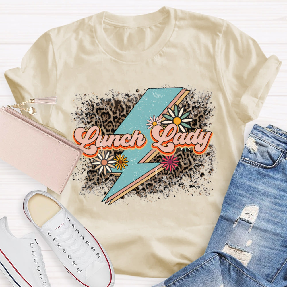 Lunch Lady Leopard Print And Flowers As Background T-shirt