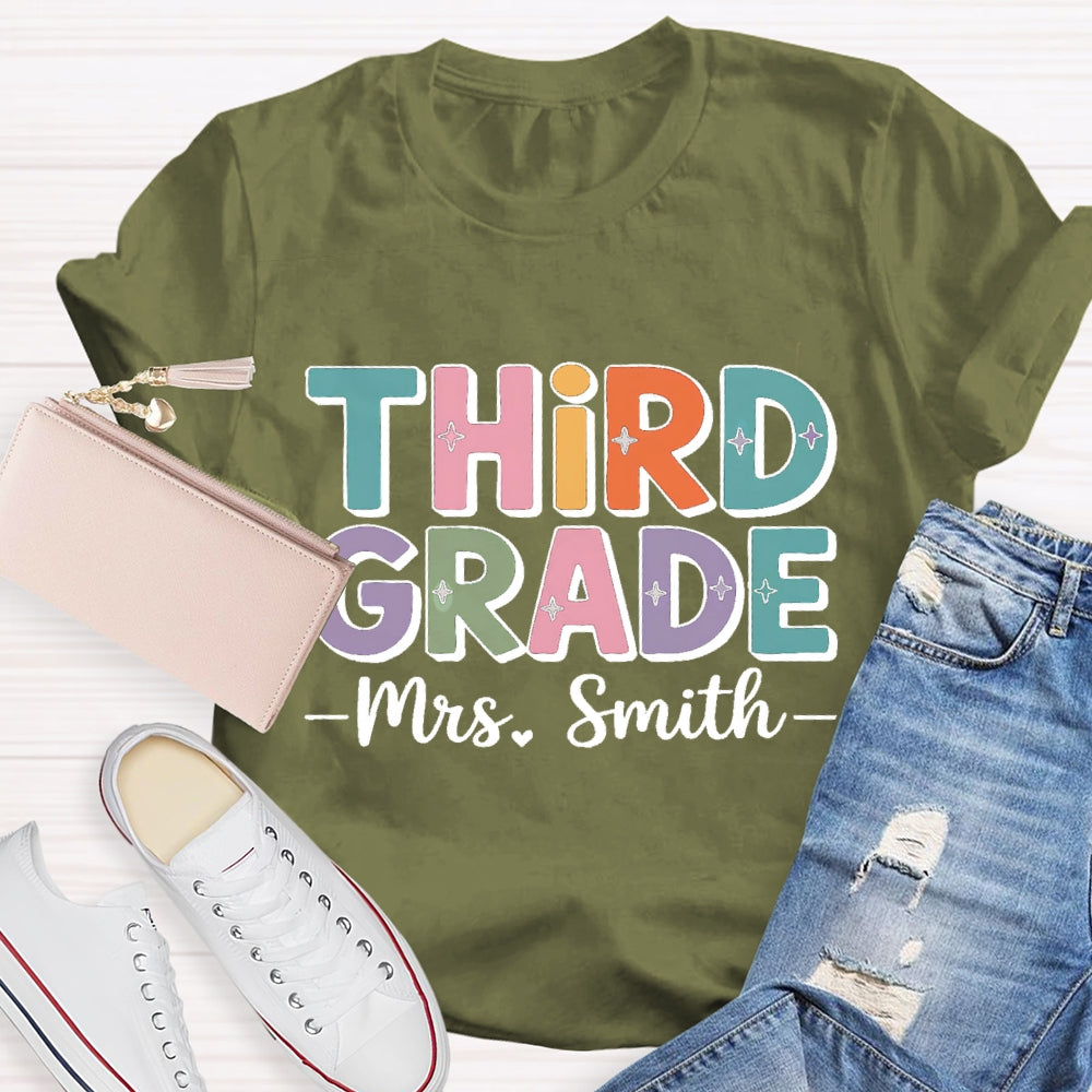 Personalized Grade And Name Team Third Grade Colored Letters T-shirt