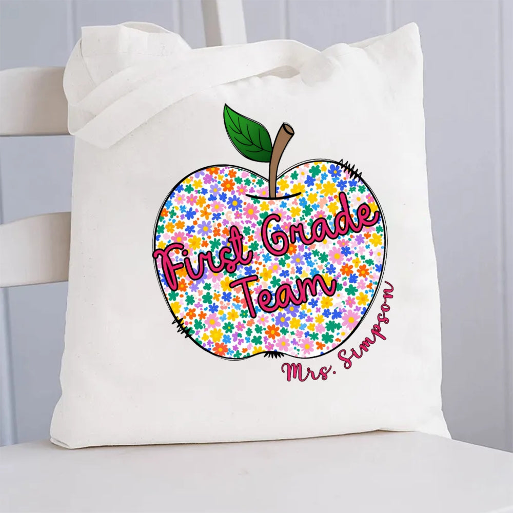 Personalized Grade And Name Apple Canvas Tote Bag