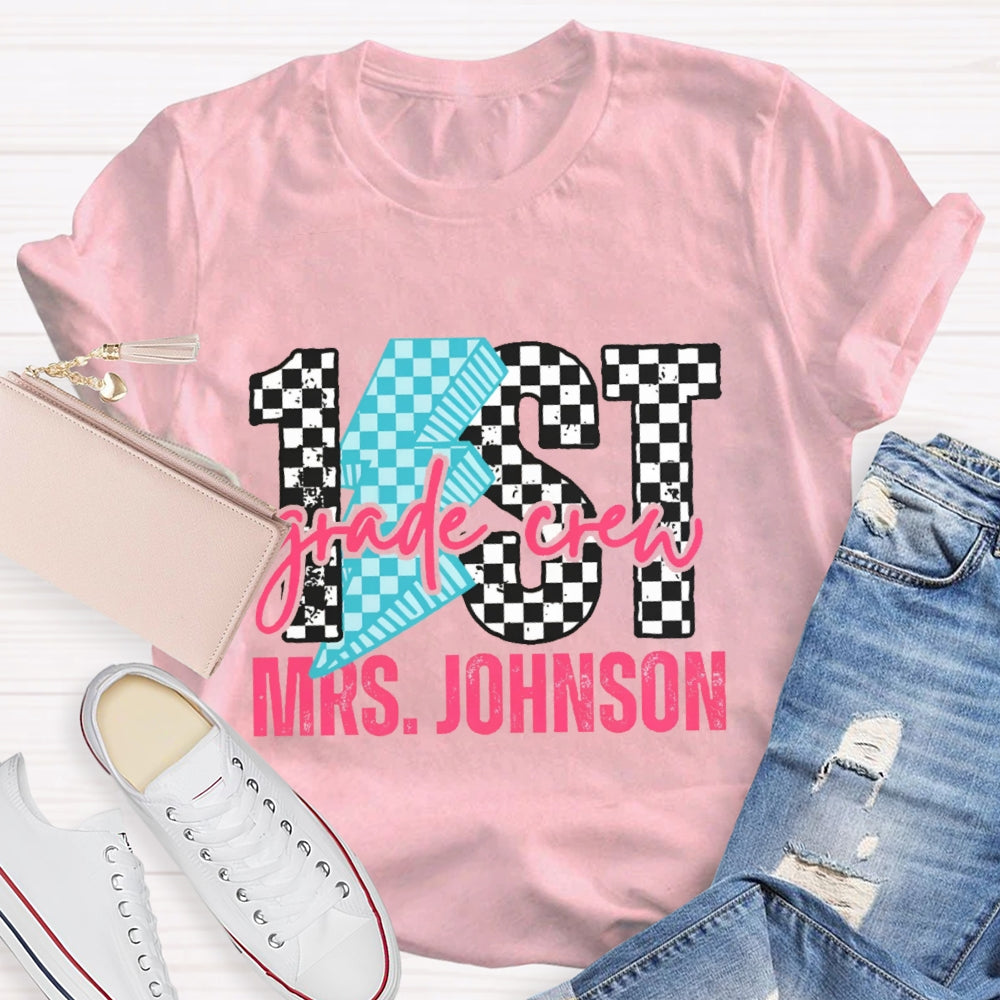 Personalized Grade 1st Grade Black And White Lattice T-shirt