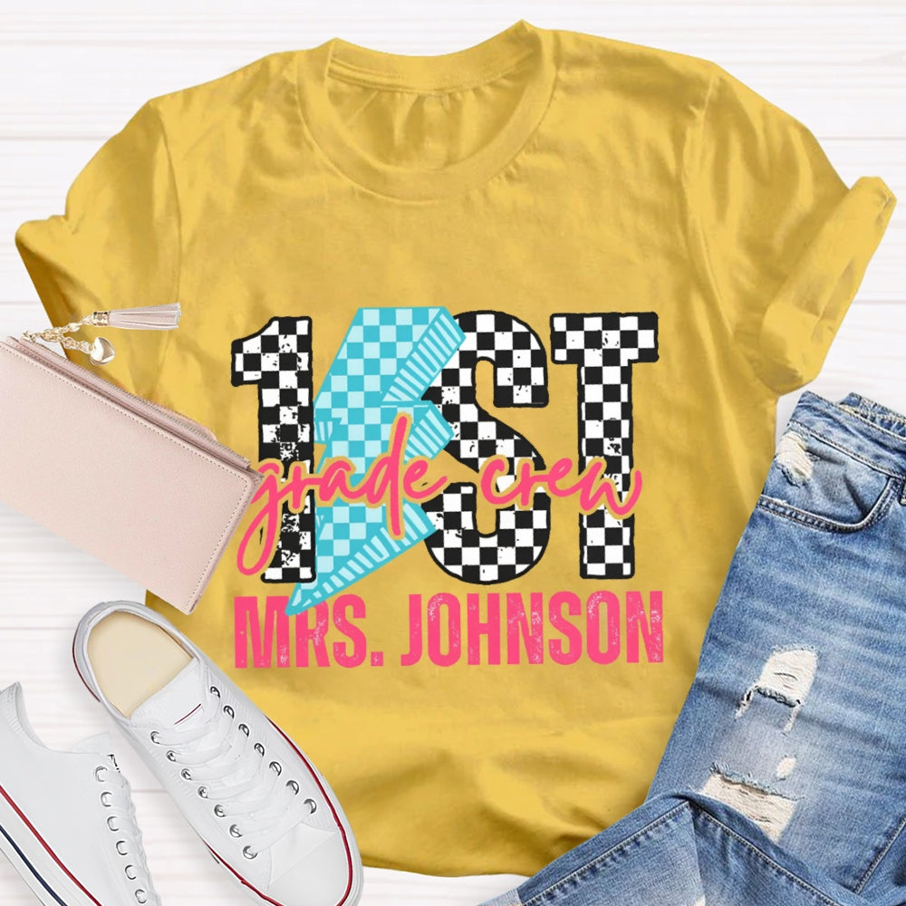 Personalized Grade 1st Grade Black And White Lattice T-shirt