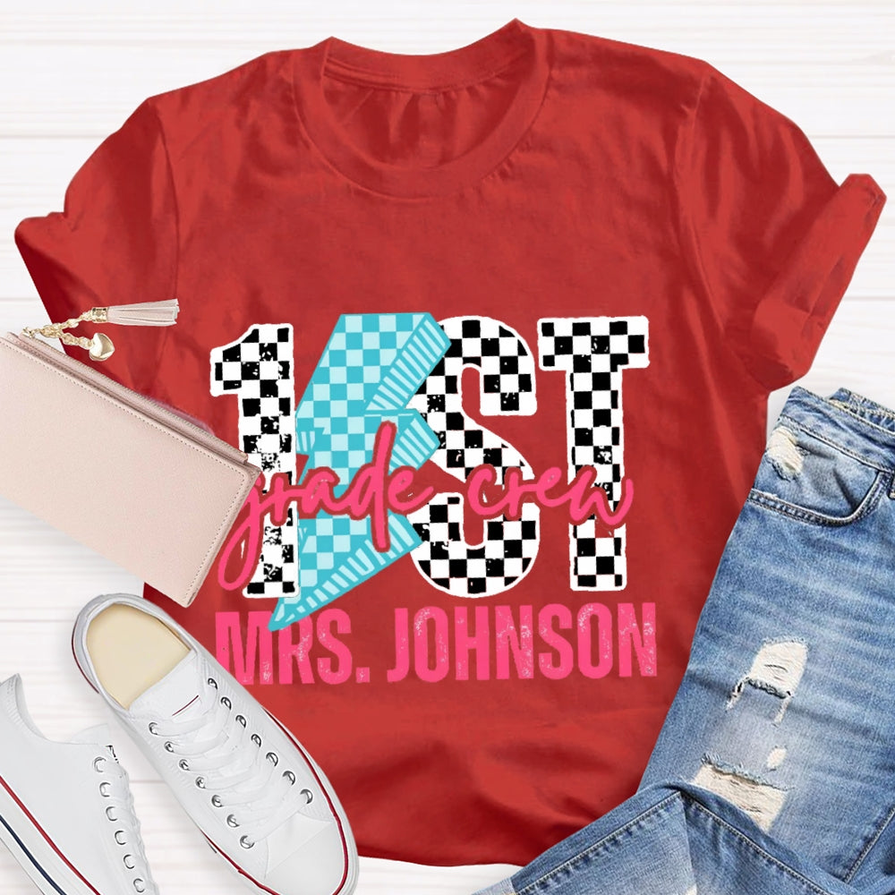 Personalized Grade 1st Grade Black And White Lattice T-shirt