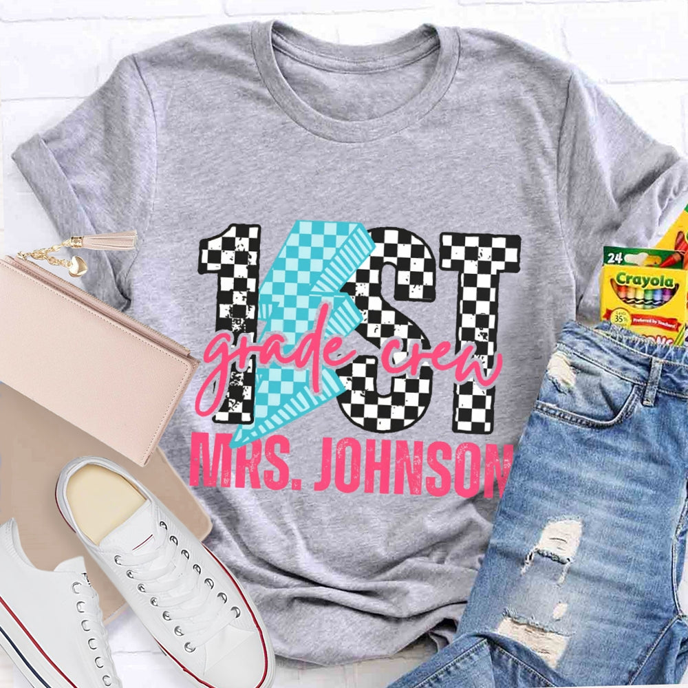 Personalized Grade 1st Grade Black And White Lattice T-shirt