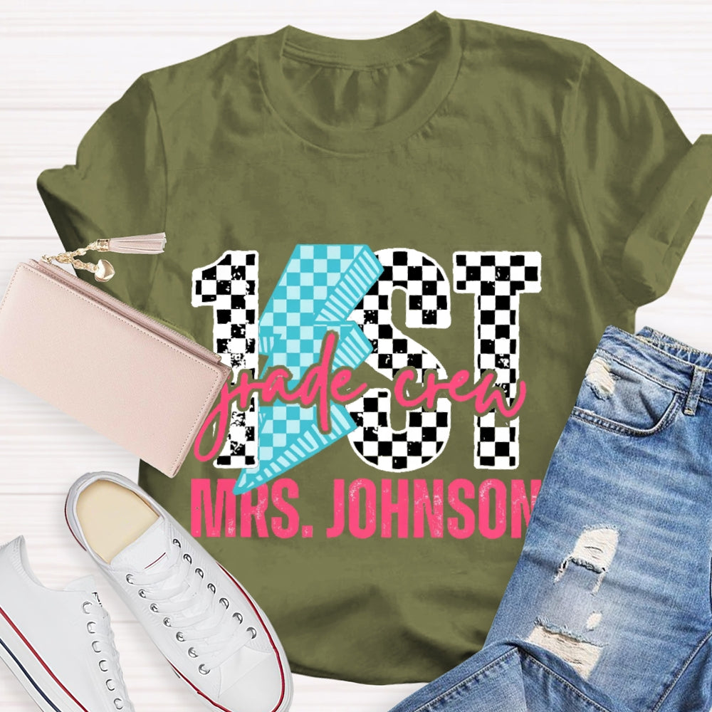 Personalized Grade 1st Grade Black And White Lattice T-shirt