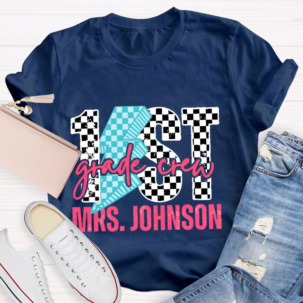 Personalized Grade 1st Grade Black And White Lattice T-shirt