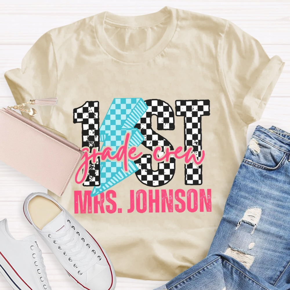Personalized Grade 1st Grade Black And White Lattice T-shirt