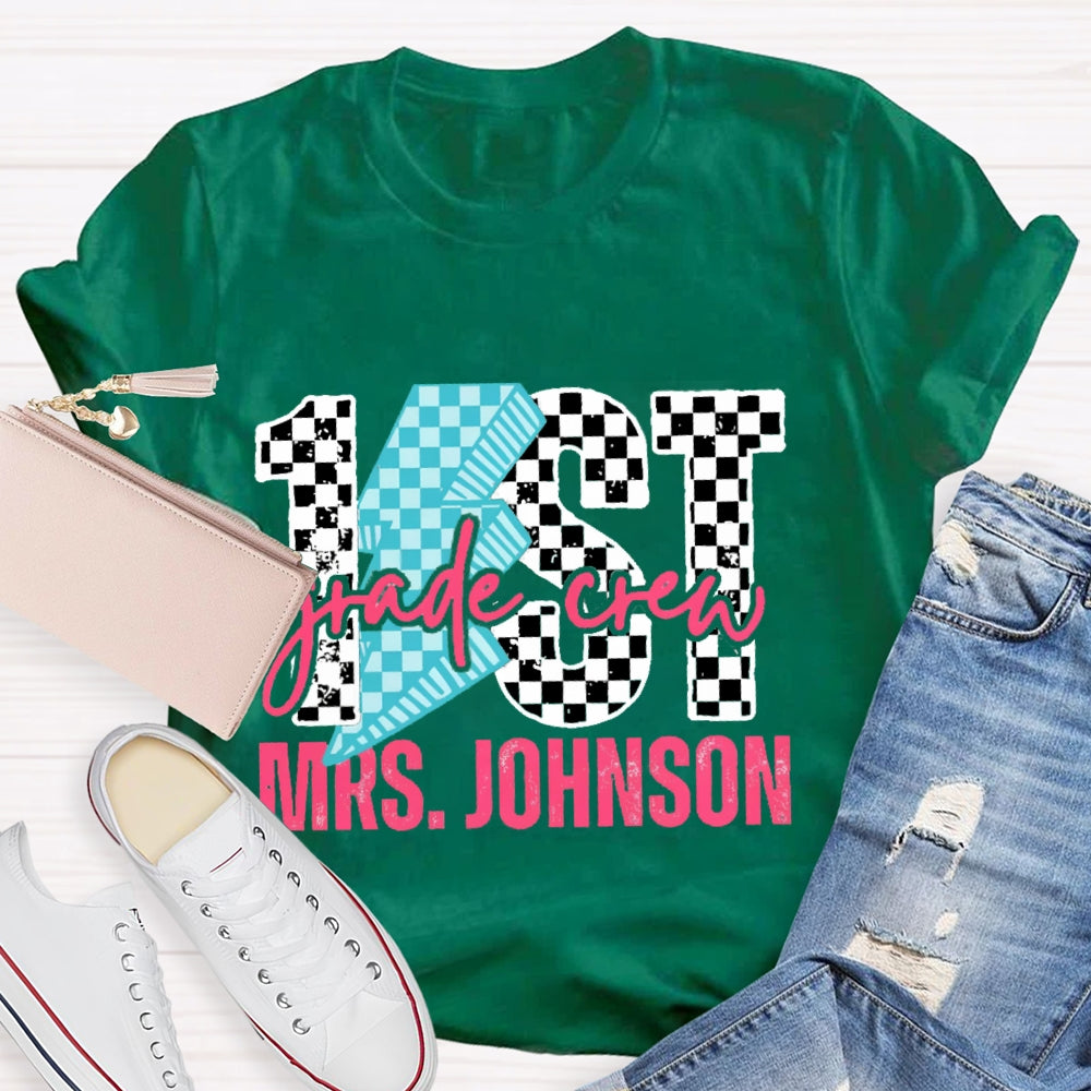 Personalized Grade 1st Grade Black And White Lattice T-shirt