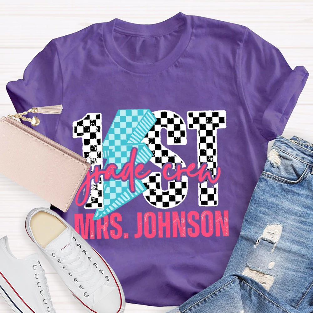 Personalized Grade 1st Grade Black And White Lattice T-shirt