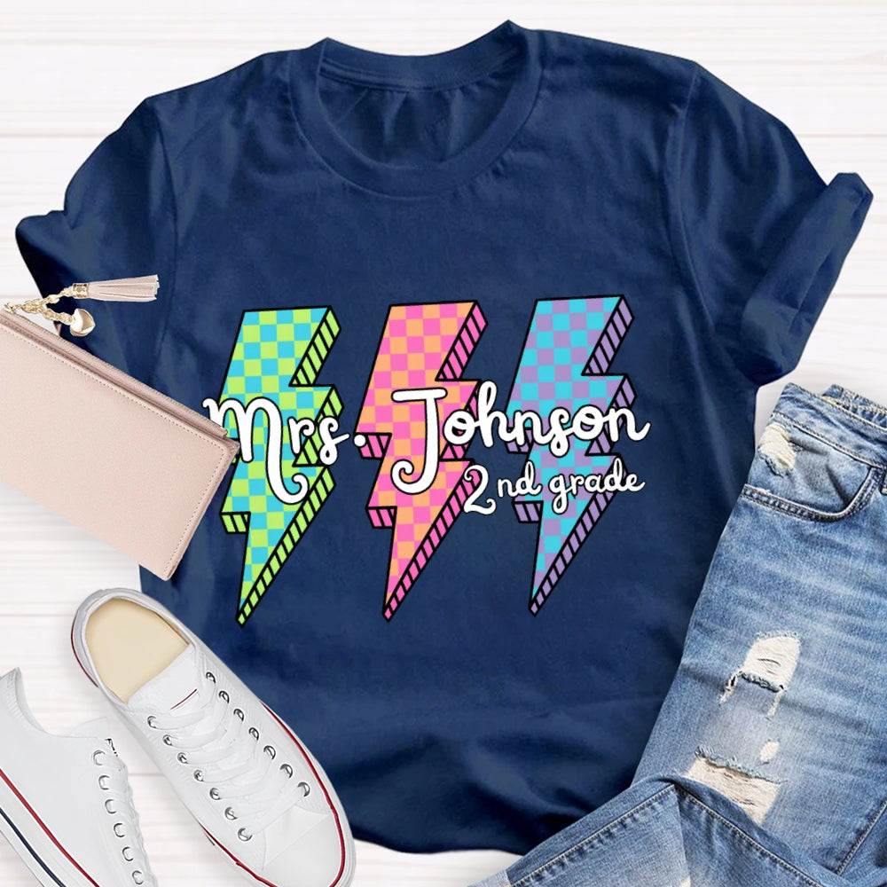 Personalized 2nd Grade Colorful Lightning T-shirt