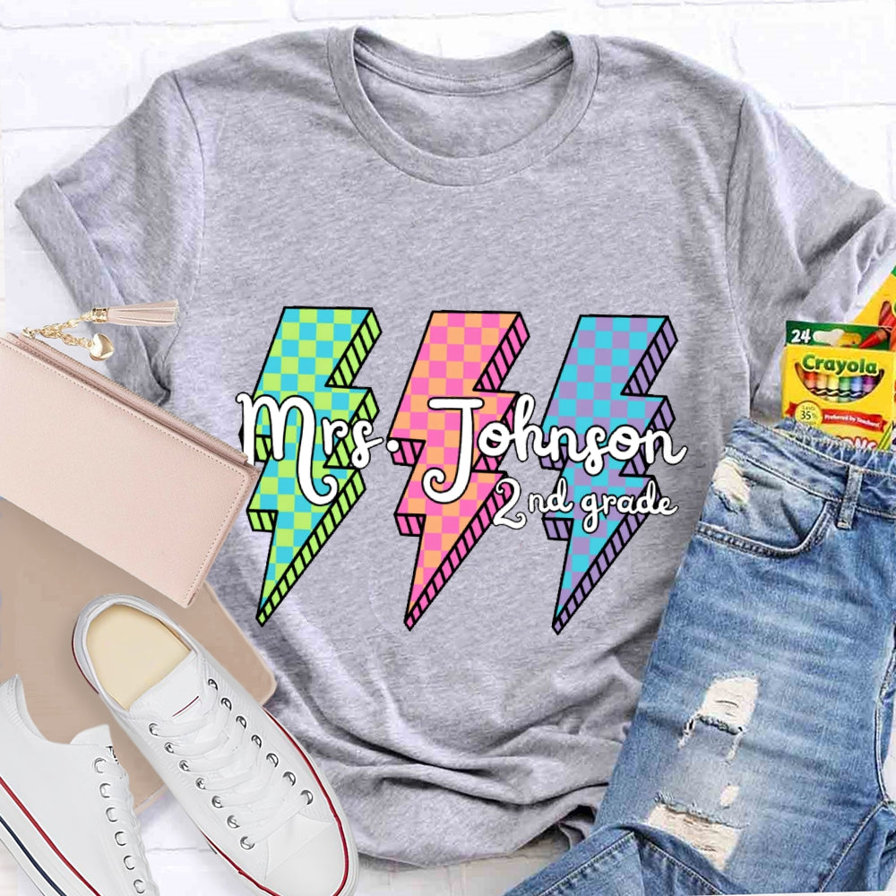Personalized 2nd Grade Colorful Lightning T-shirt