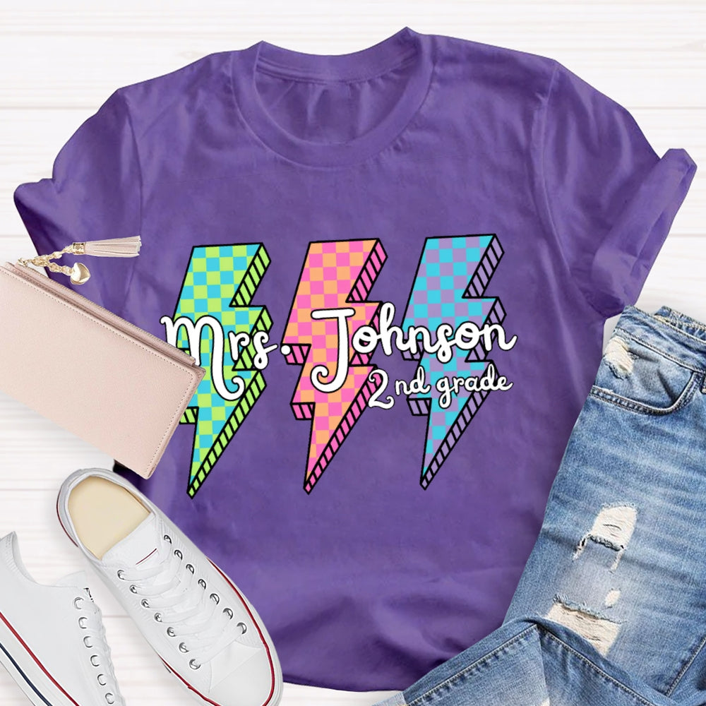 Personalized 2nd Grade Colorful Lightning T-shirt