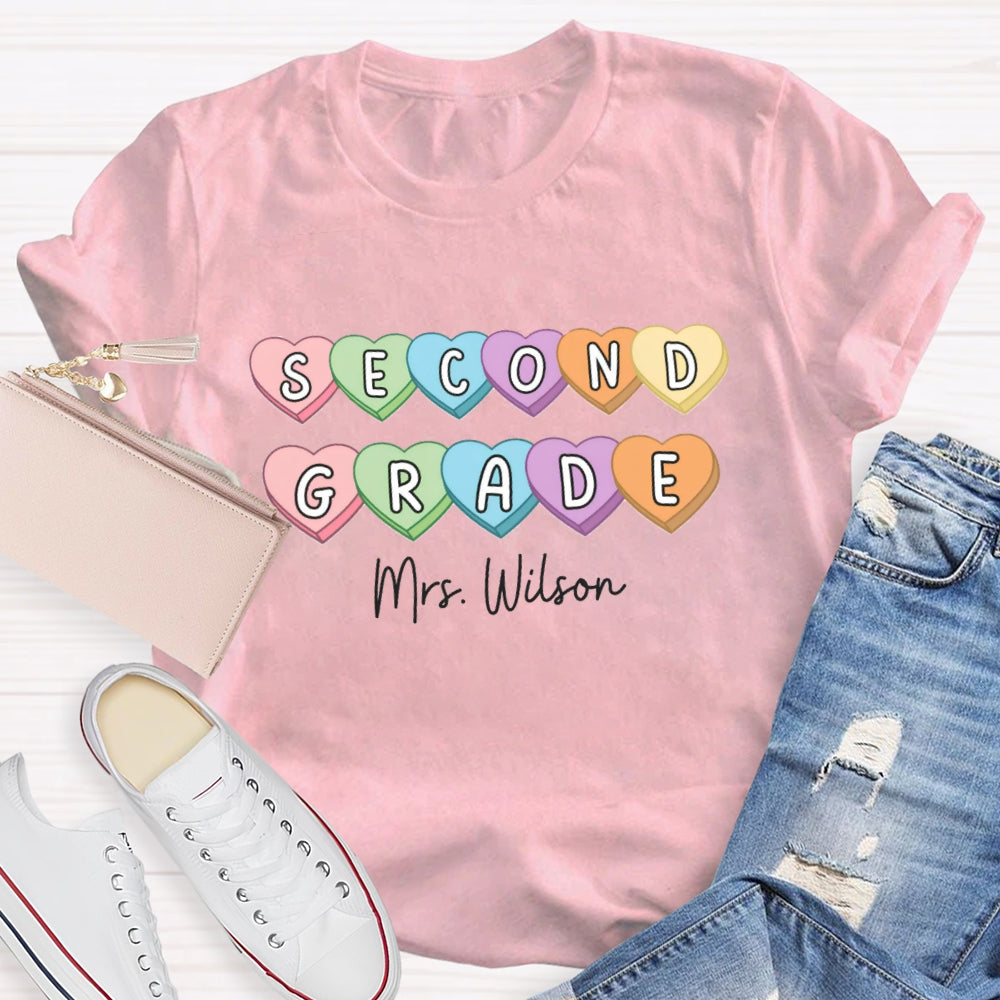 Personalized Grade And Name Colorful Heart T-Shirt