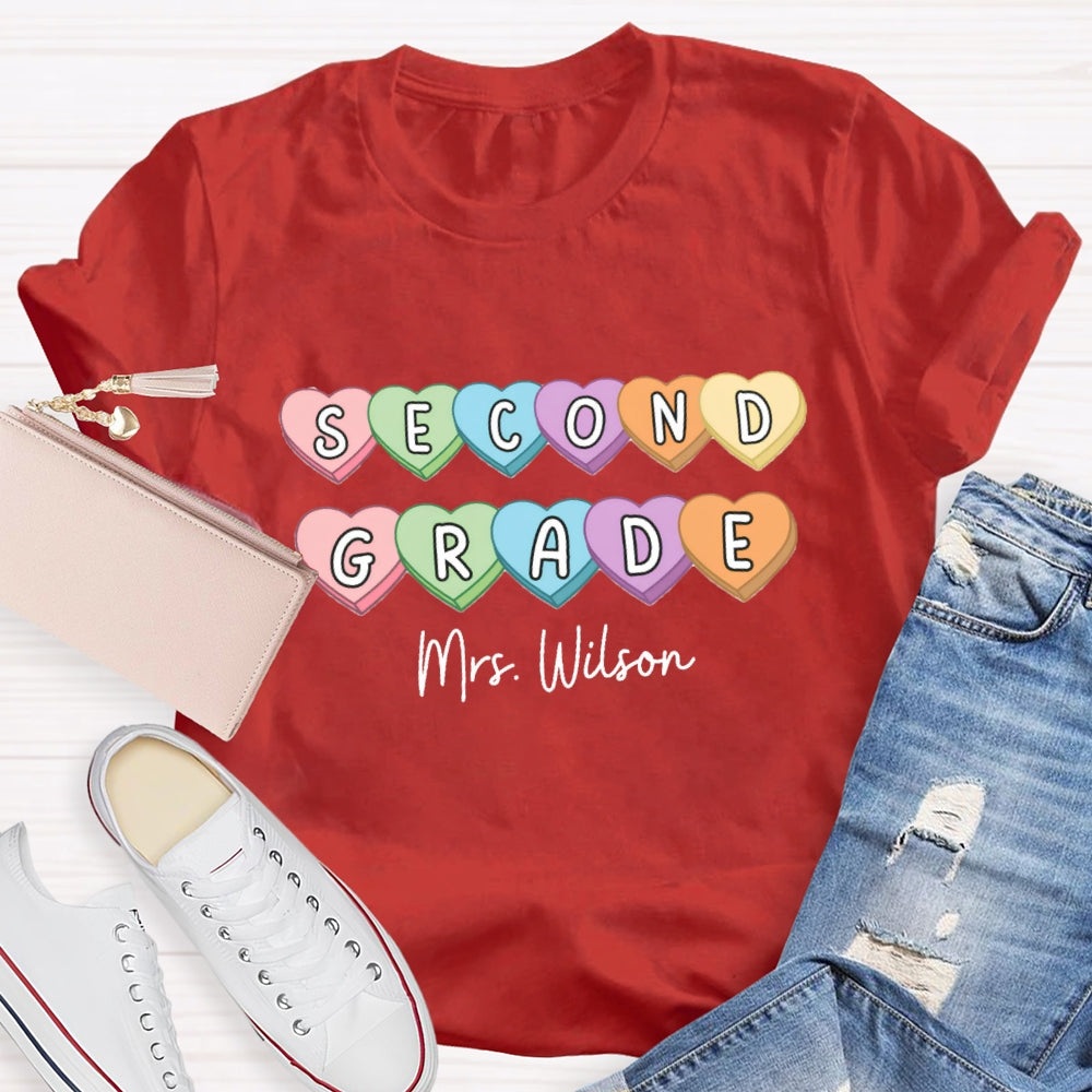 Personalized Grade And Name Colorful Heart T-Shirt