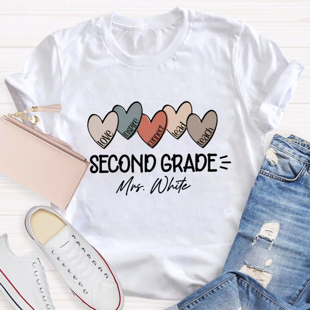 Personalized Grade And Name Colorful Heart Love Inspire Lead Teach T-Shirt