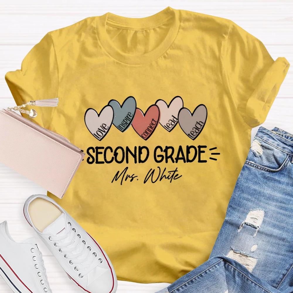Personalized Grade And Name Colorful Heart Love Inspire Lead Teach T-Shirt