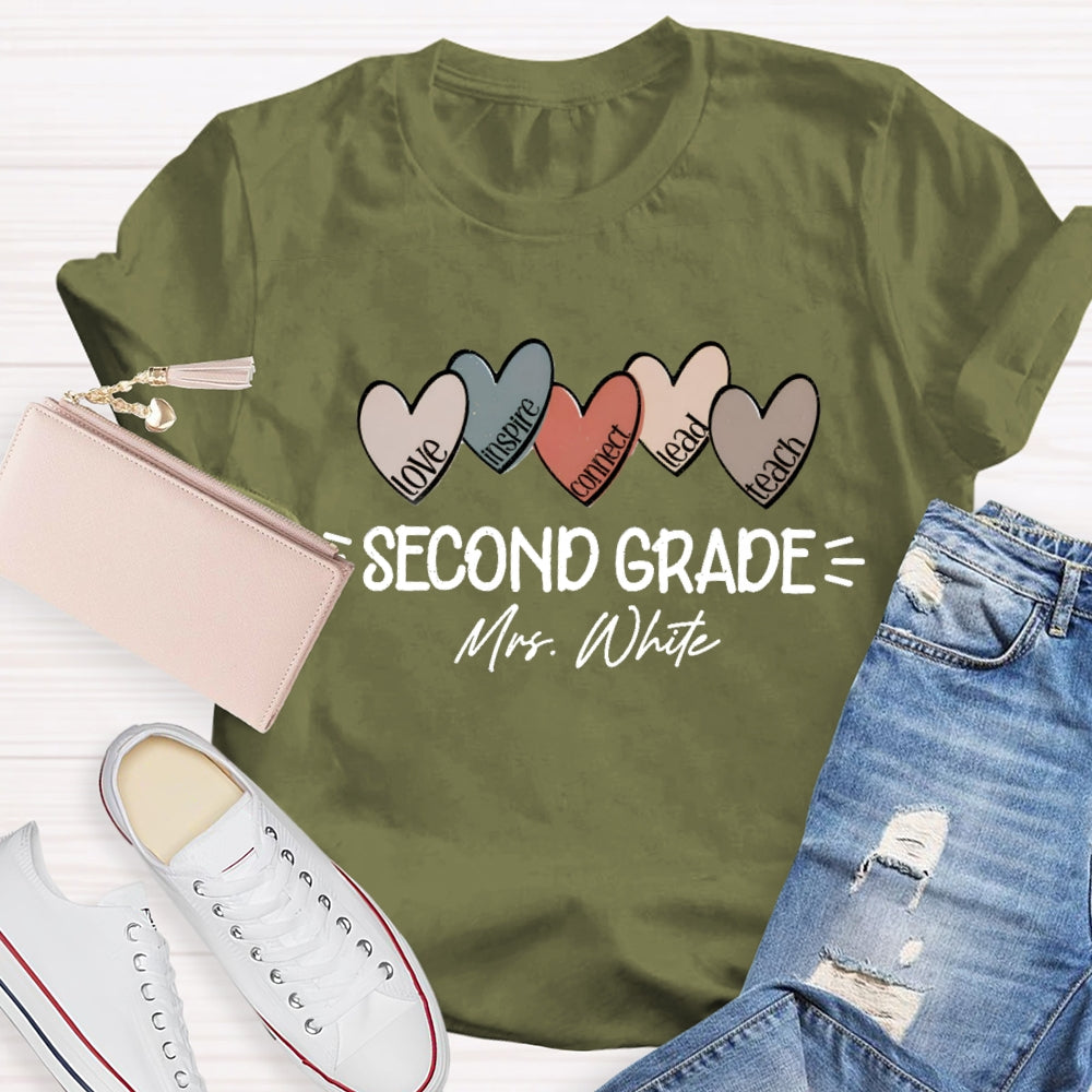 Personalized Grade And Name Colorful Heart Love Inspire Lead Teach T-Shirt