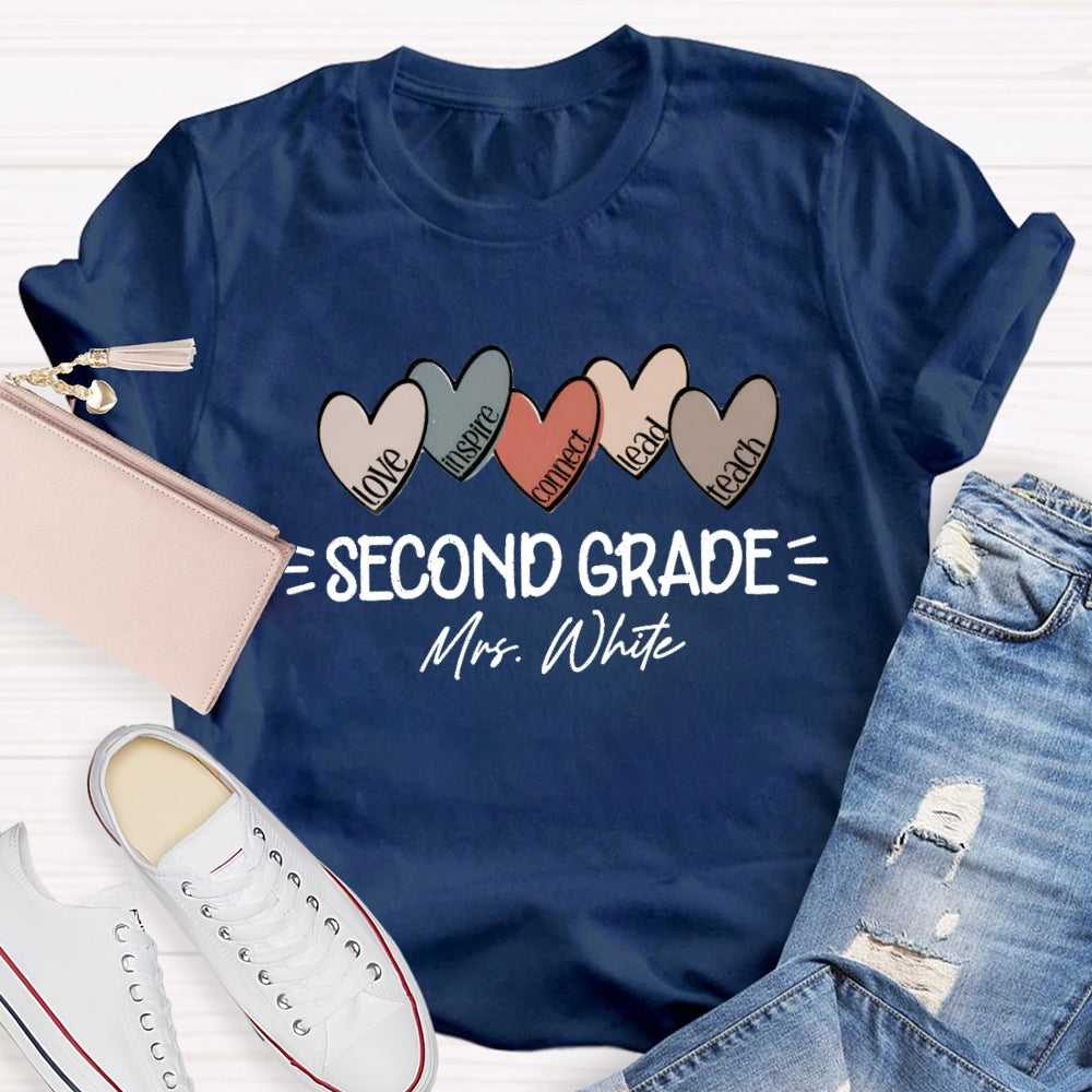 Personalized Grade And Name Colorful Heart Love Inspire Lead Teach T-Shirt