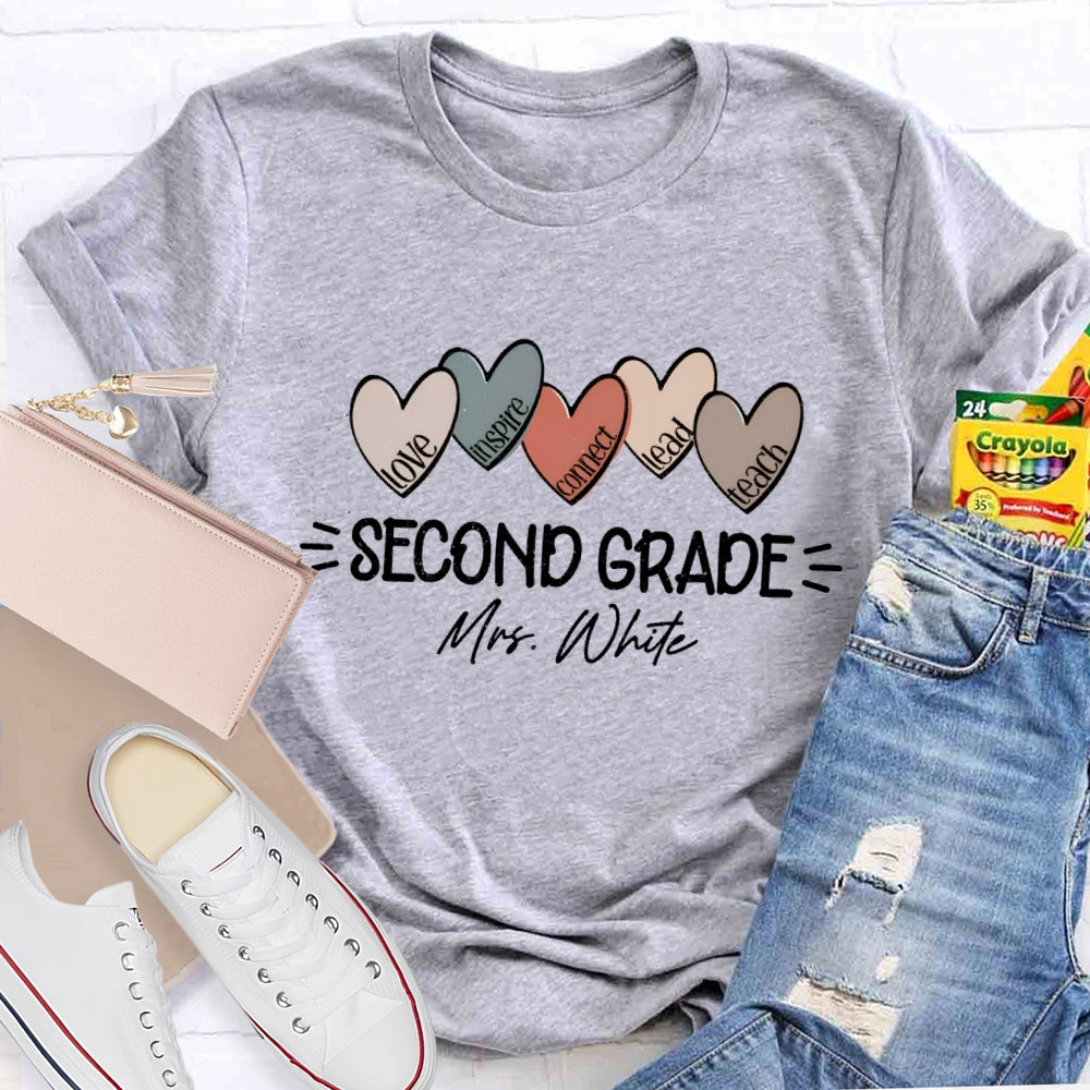 Personalized Grade And Name Colorful Heart Love Inspire Lead Teach T-Shirt