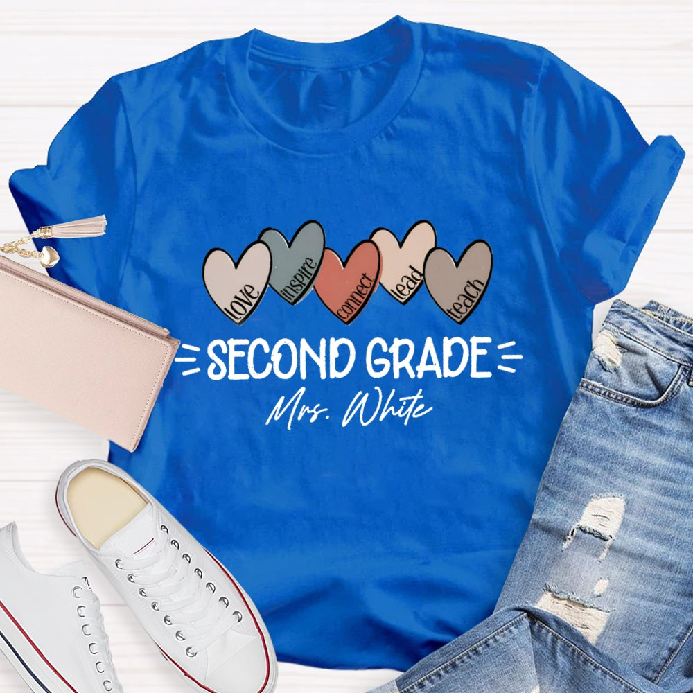 Personalized Grade And Name Colorful Heart Love Inspire Lead Teach T-Shirt