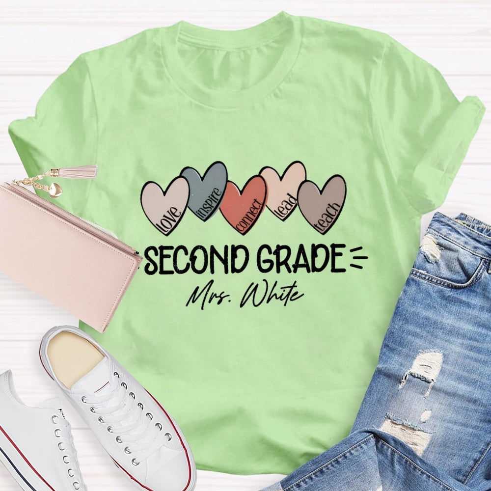 Personalized Grade And Name Colorful Heart Love Inspire Lead Teach T-Shirt