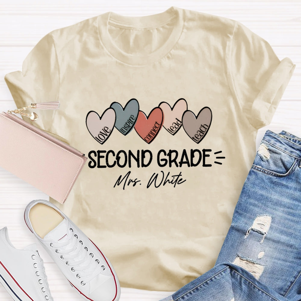 Personalized Grade And Name Colorful Heart Love Inspire Lead Teach T-Shirt