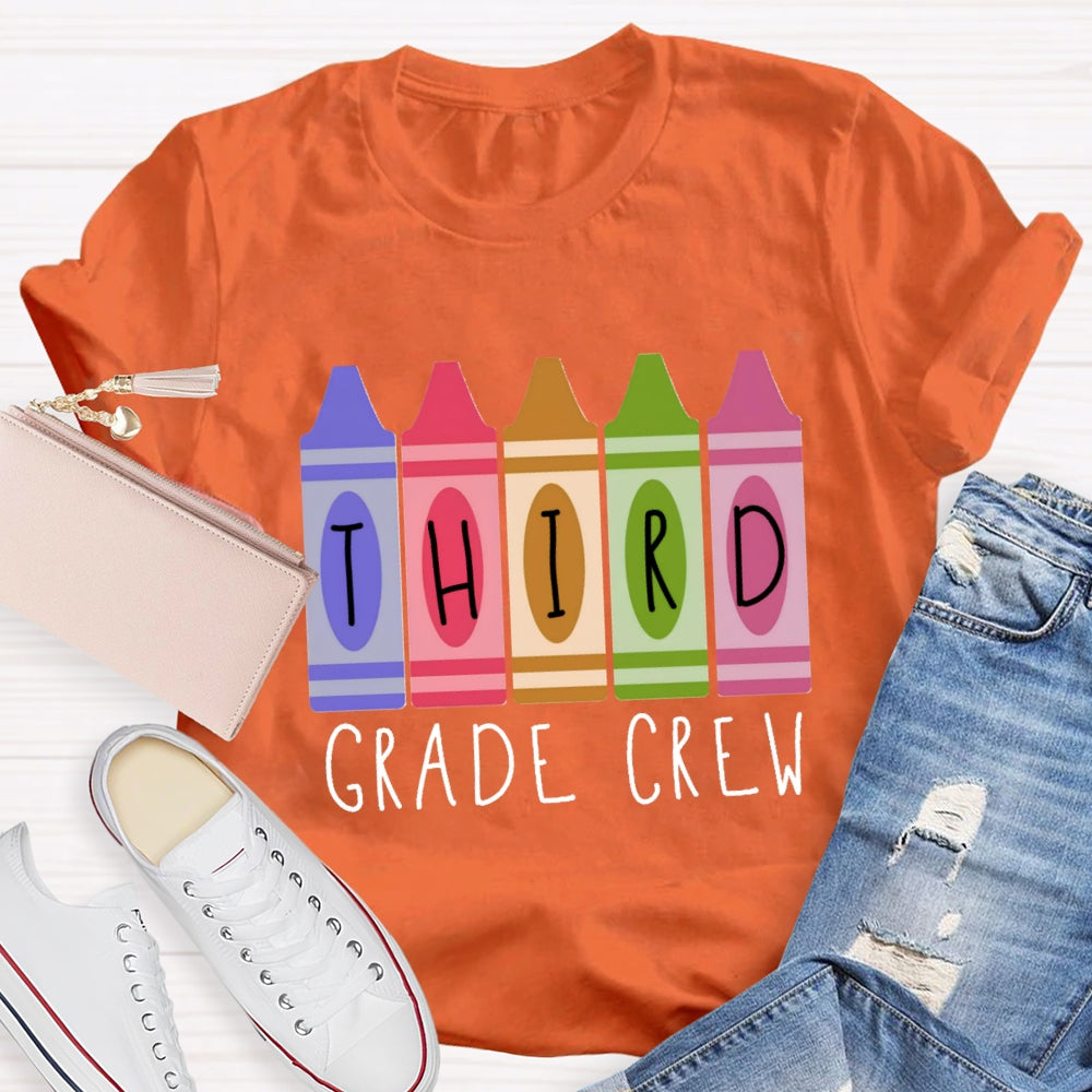 Personalized Grade Crayon Third Grade Crew T-Shirt