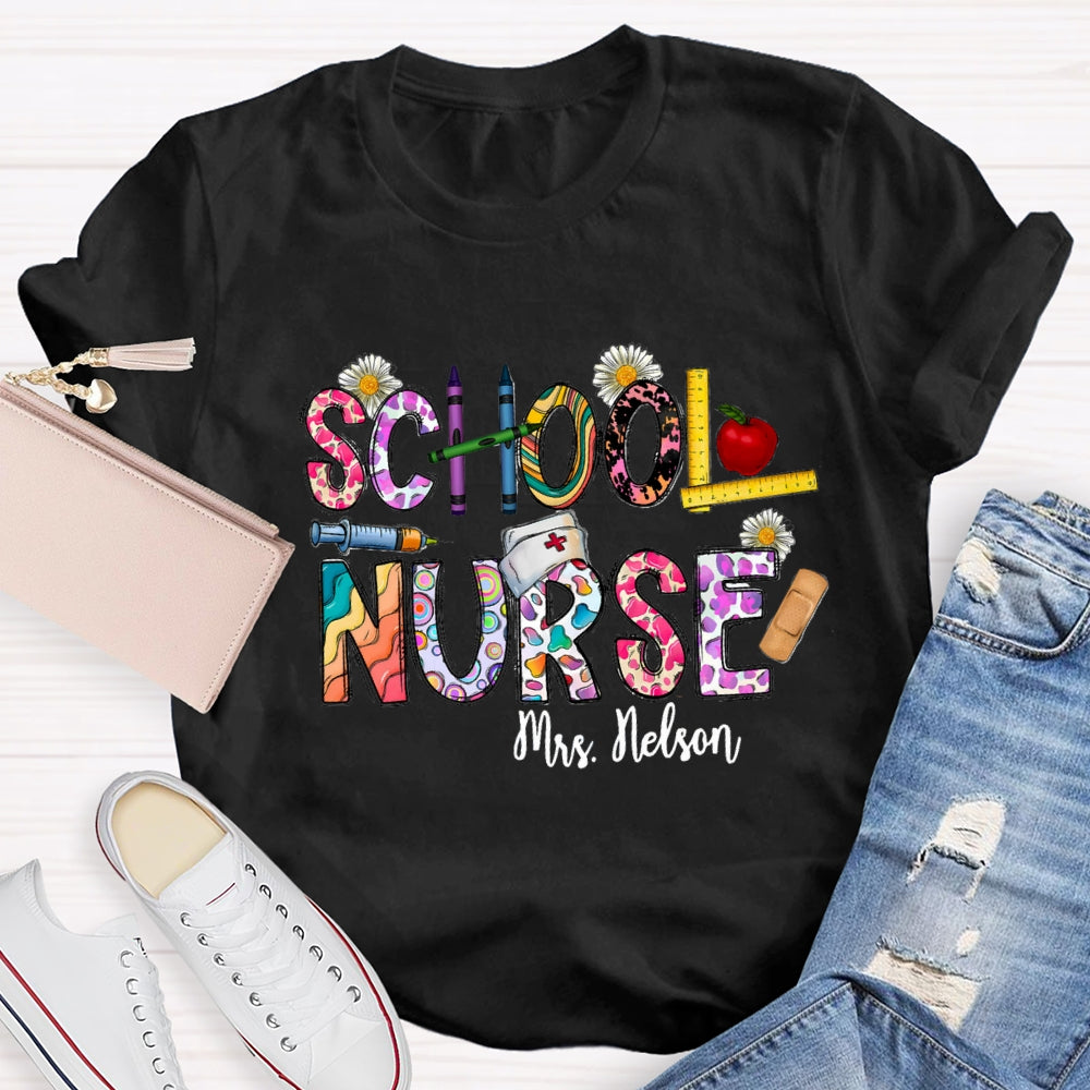 Personalized School Nurse Name Daisy Pencil T-shirt