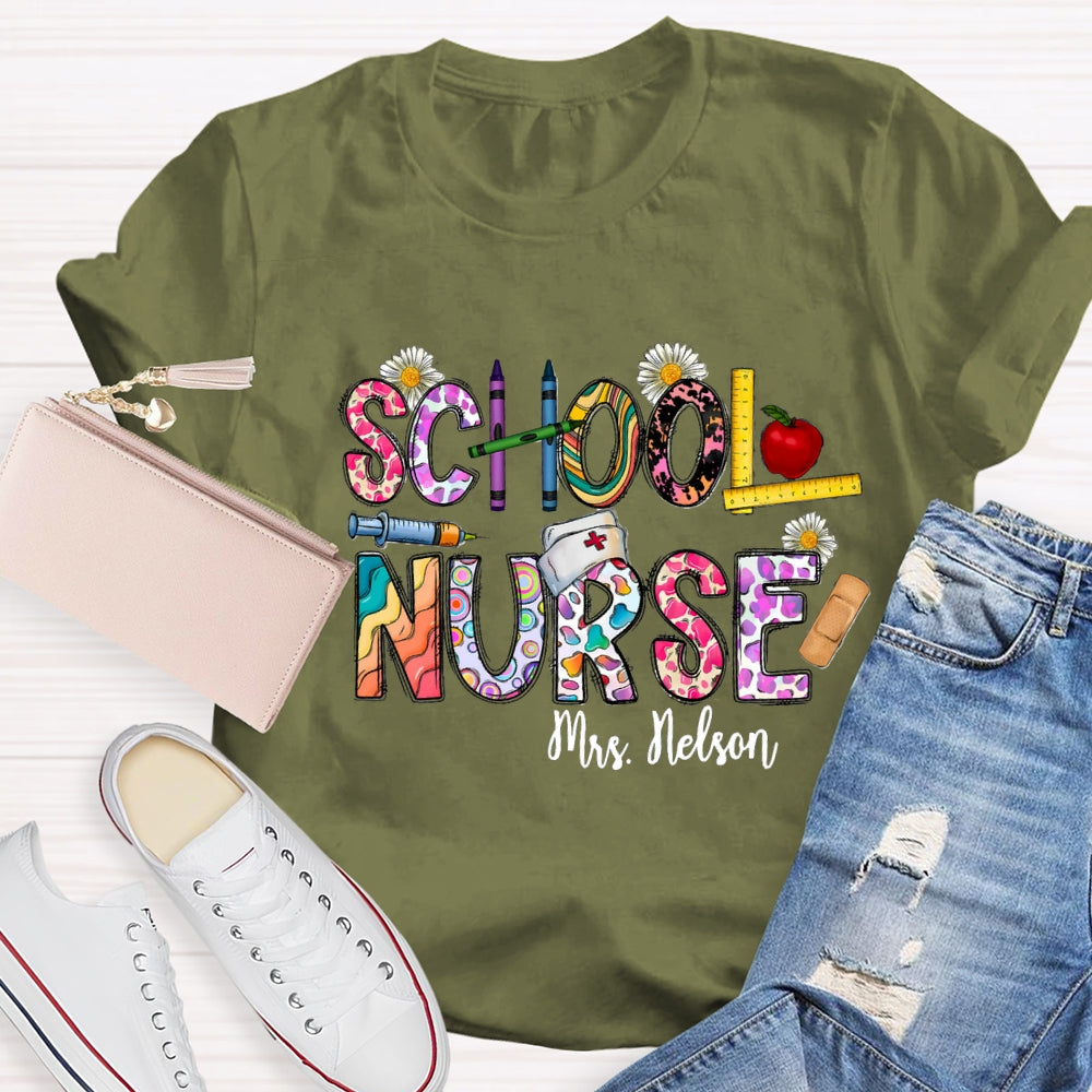 Personalized School Nurse Name Daisy Pencil T-shirt