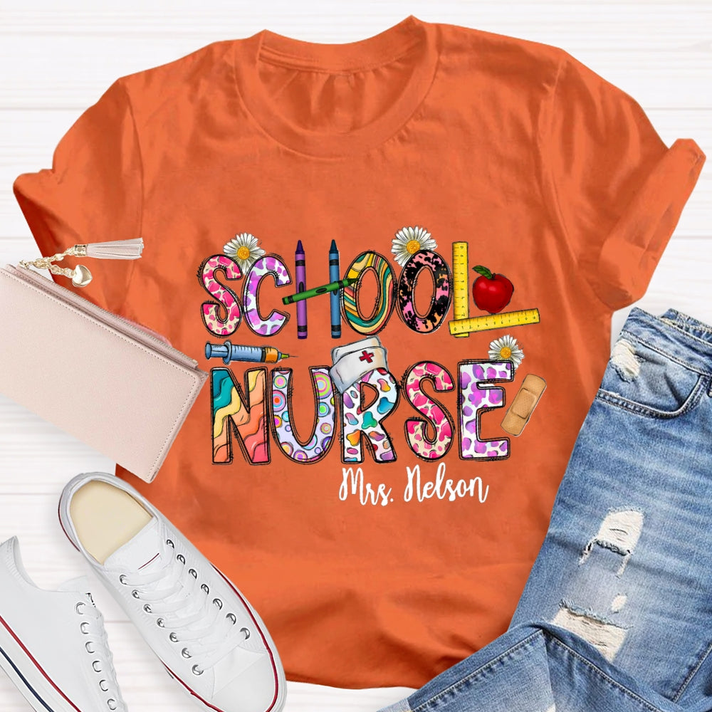 Personalized School Nurse Name Daisy Pencil T-shirt
