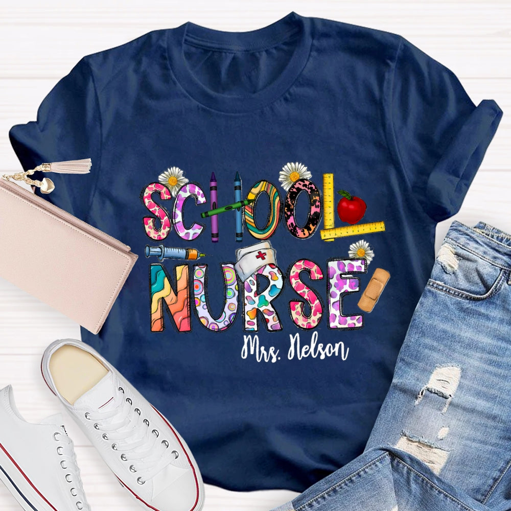 Personalized School Nurse Name Daisy Pencil T-shirt
