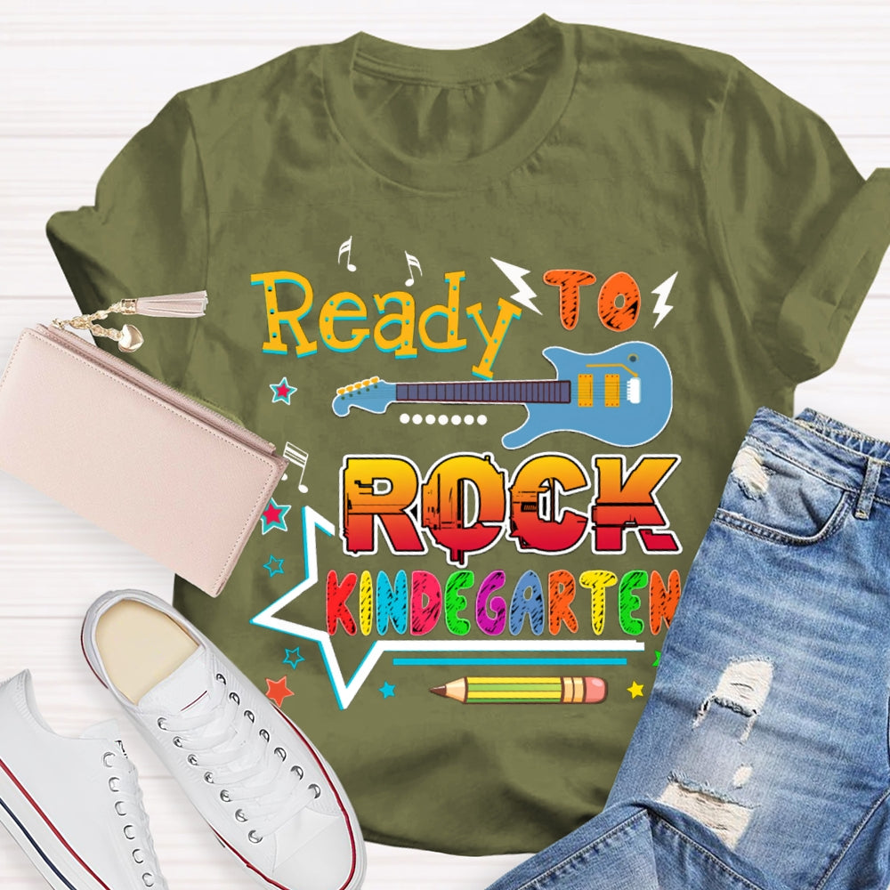 Personalized Grade Kindergarten Ready To Rock Teacher T-shirt