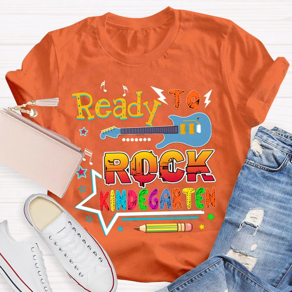 Personalized Grade Kindergarten Ready To Rock Teacher T-shirt