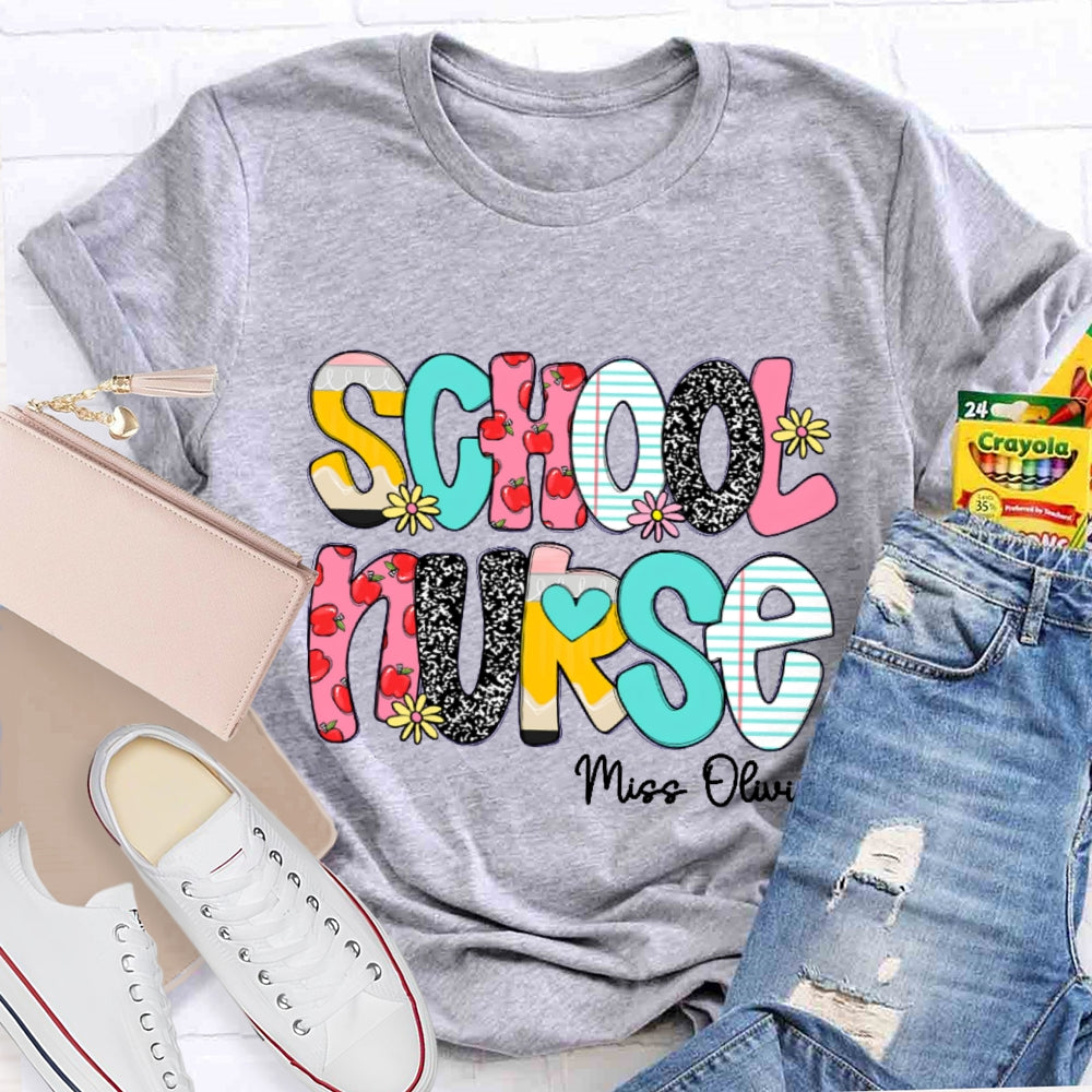 Personalized School Nurse Funny Letter Print T-shirt