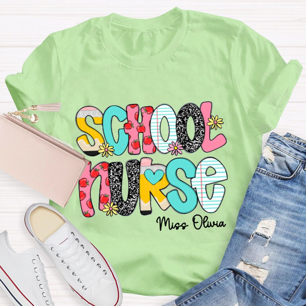 Personalized School Nurse Funny Letter Print T-shirt
