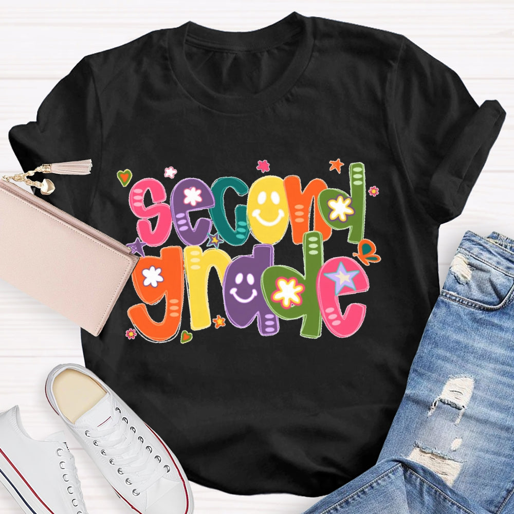 Personalized Grade Colorful Letter Smiling Print T-shirt