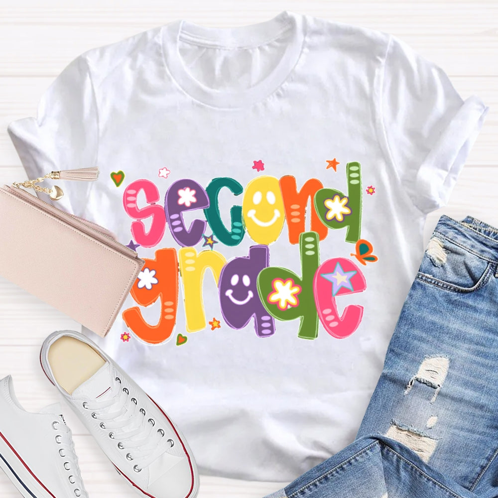 Personalized Grade Colorful Letter Smiling Print T-shirt