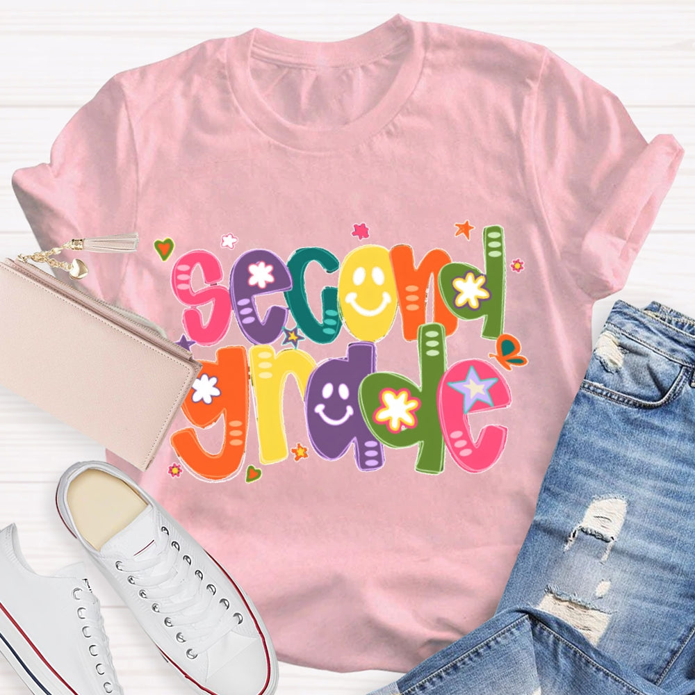 Personalized Grade Colorful Letter Smiling Print T-shirt