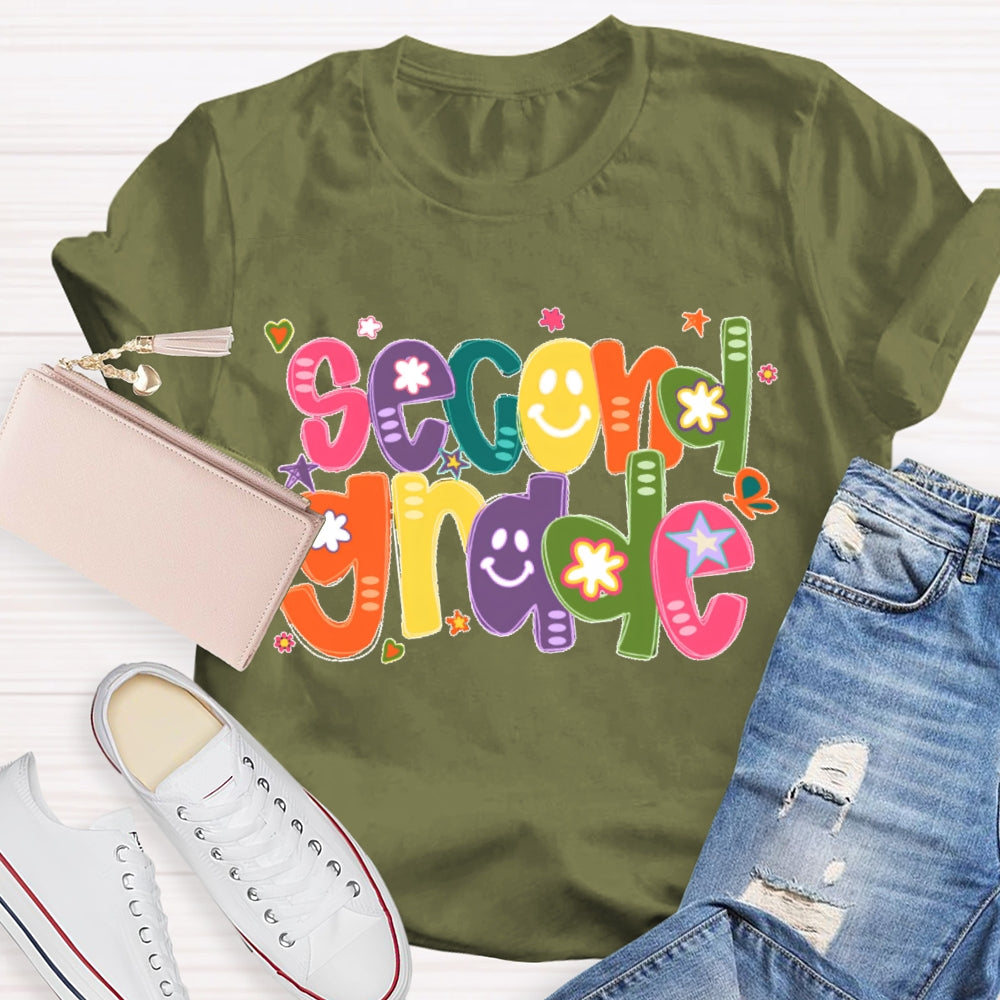 Personalized Grade Colorful Letter Smiling Print T-shirt