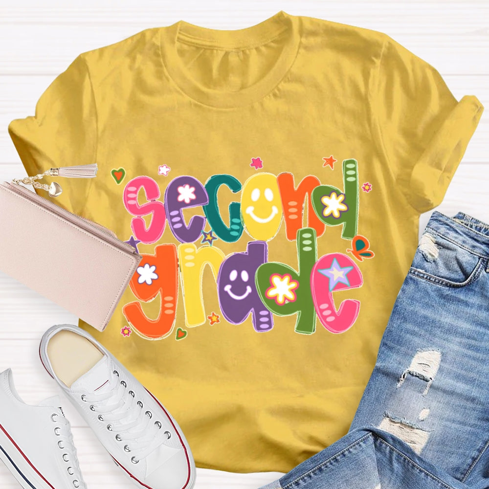 Personalized Grade Colorful Letter Smiling Print T-shirt