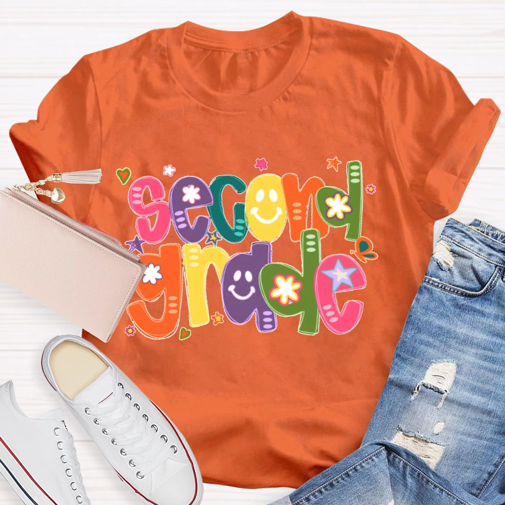 Personalized Grade Colorful Letter Smiling Print T-shirt