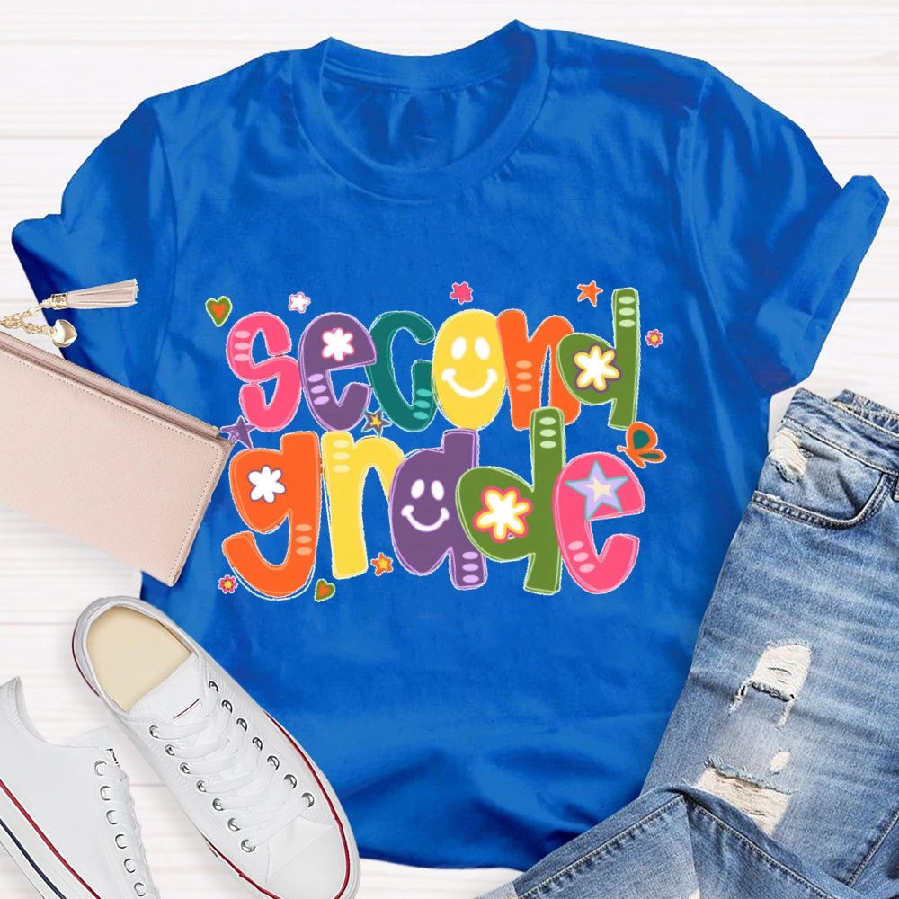 Personalized Grade Colorful Letter Smiling Print T-shirt