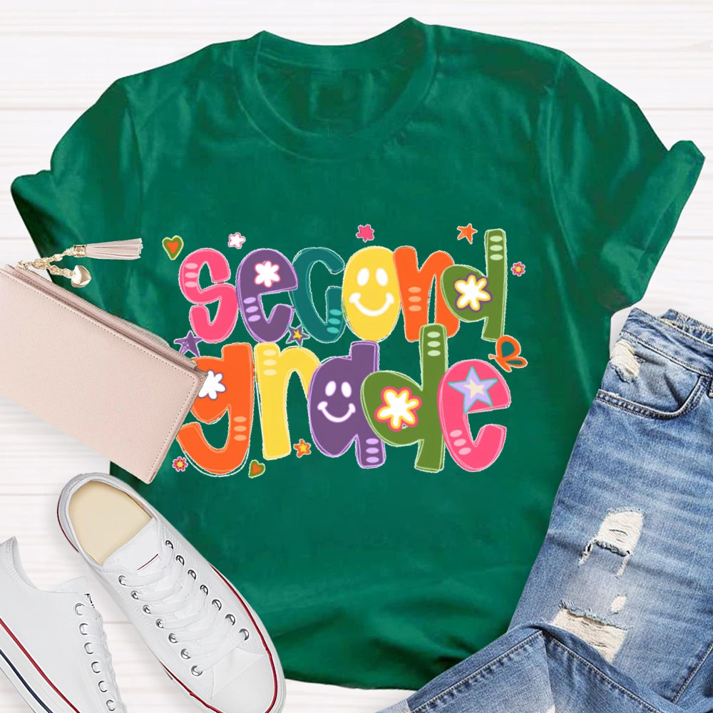 Personalized Grade Colorful Letter Smiling Print T-shirt